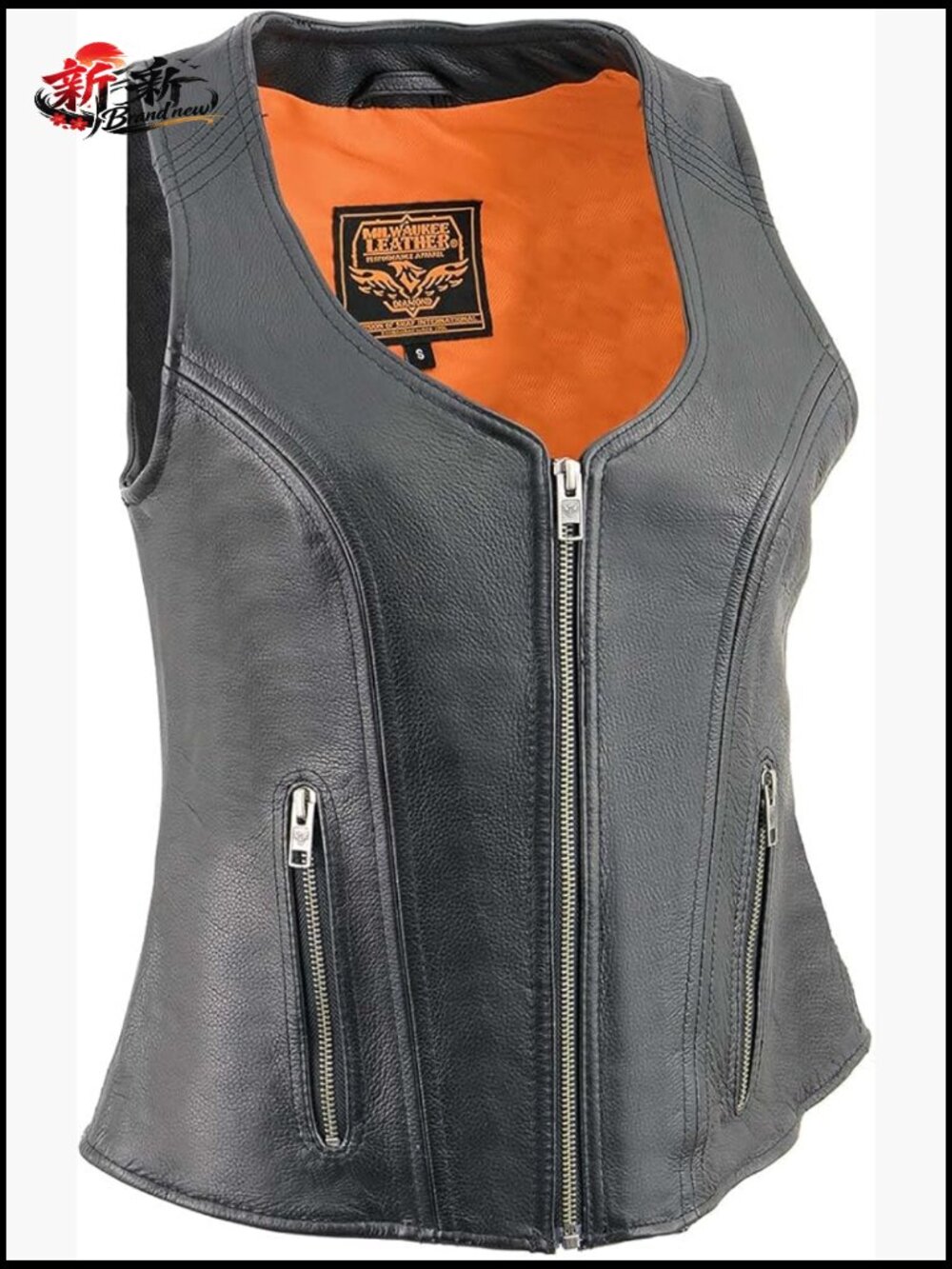 Premium Leather Motorcycle Vest with Front Zip and Stitching Detail